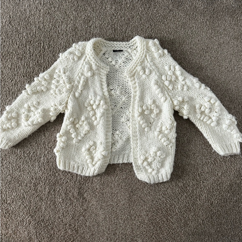 White cardigan sweater with hearts